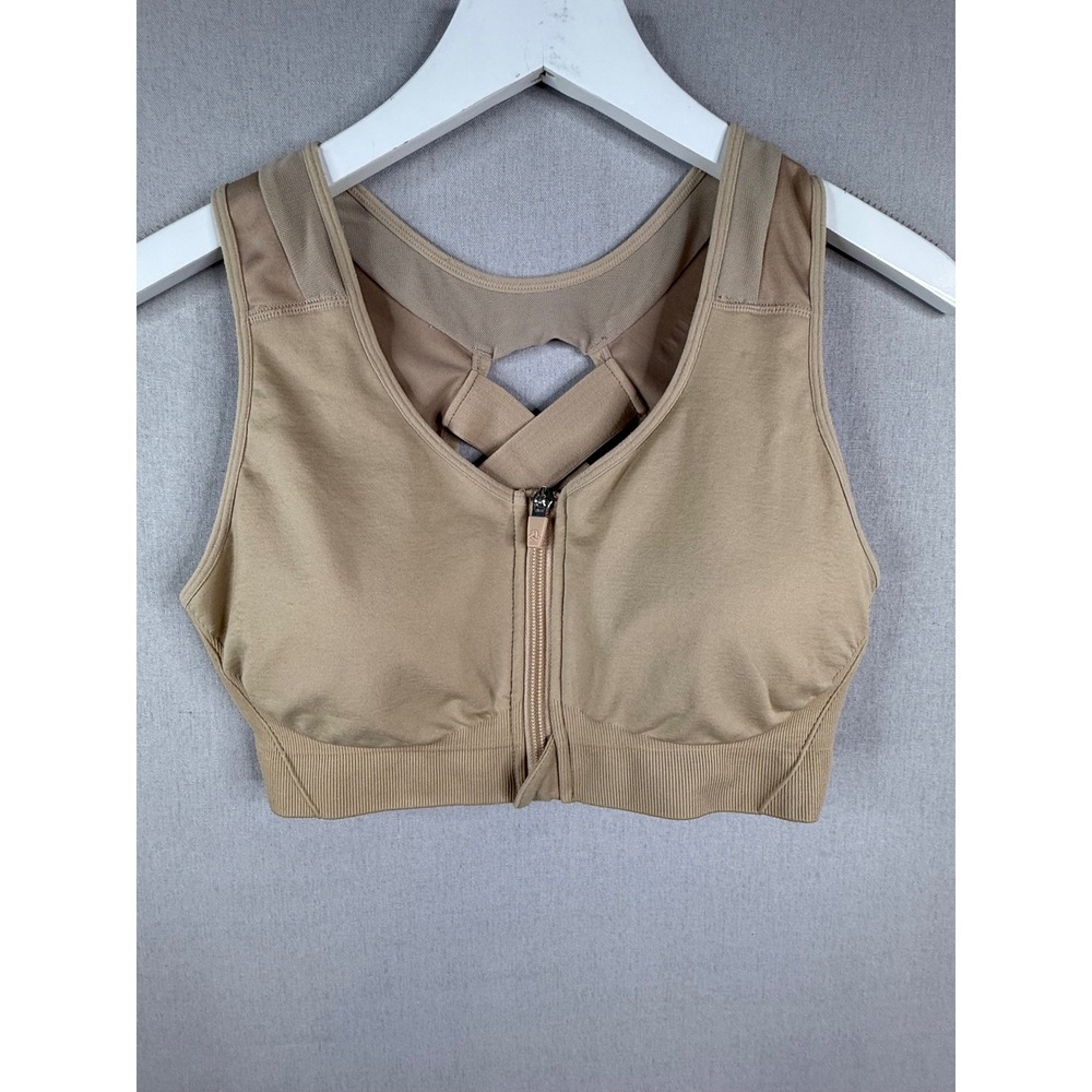 Alignmed AlignMe Active Sports Bra Women L Tan Zip Front Posture Support
